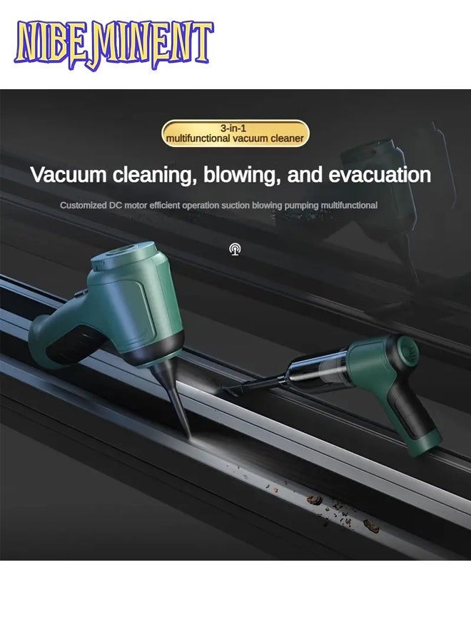 NIBEMINENT 3-in-1 High Power Wireless Handheld Vacuum Cleaner, USB Rechargeable with Multiple Suction Nozzles, Used for Suction, Air Extraction, and Blowing, Suitable for All Scenarios, Home, Car, and Pet Hair（Green） - Image 3